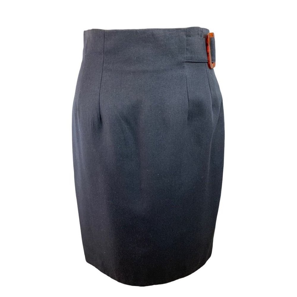 7 Easy Pieces Pleated Lined Back Zipper Semi-Belted Skirt Navy Blue